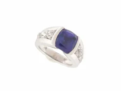 bague sertie pierre tanzanite 5 ct 6 diamants 1.3ct t57 en or blanc 12.9g