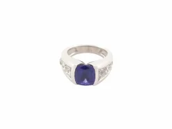 bague sertie pierre tanzanite 5 ct 6 diamants 1.3ct t57 en or blanc 12.9g
