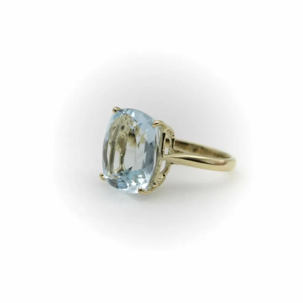 Bague Signature en or 14 carats et topaze bleu clair 6 carats
