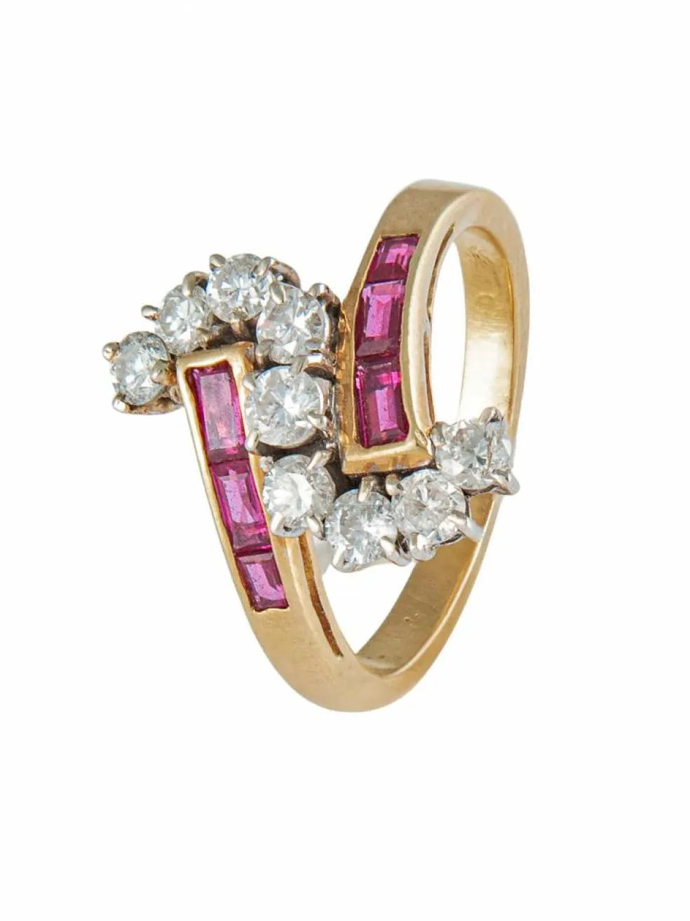 Bague Sinueuse, Rubis & Diamants, Or Jaune