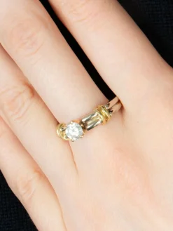 BAGUE SOLITAIRE DEUX ORS & DIAMANTS
