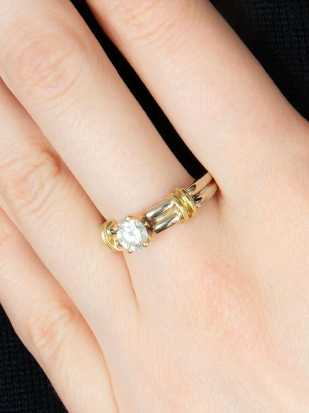 BAGUE SOLITAIRE DEUX ORS & DIAMANTS