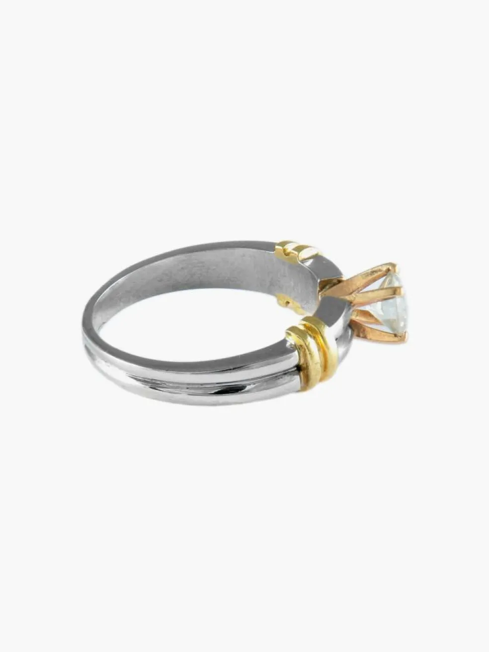 BAGUE SOLITAIRE DEUX ORS & DIAMANTS