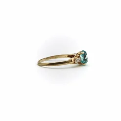 Bague solitaire Art déco en or 14 carats avec zircon et diamant