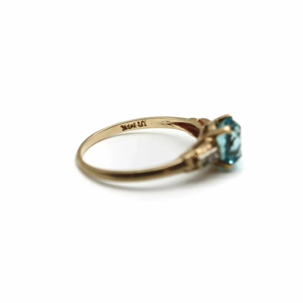 Bague solitaire Art déco en or 14 carats avec zircon et diamant