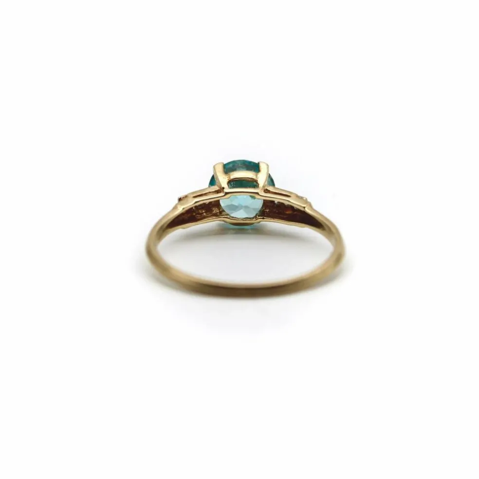 Bague solitaire Art déco en or 14 carats avec zircon et diamant