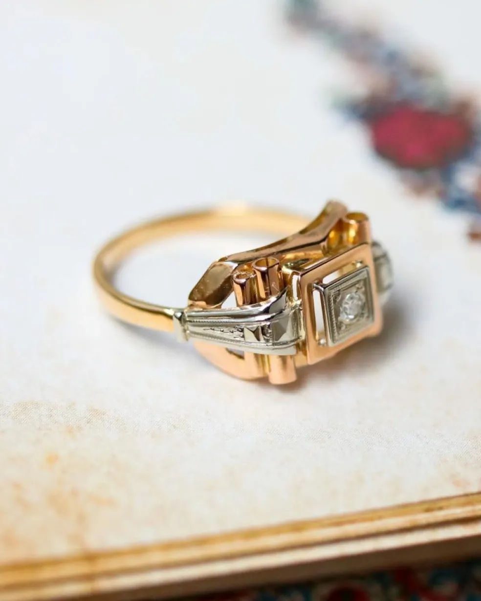 Bague Solitaire Art Déco Ors et Diamant