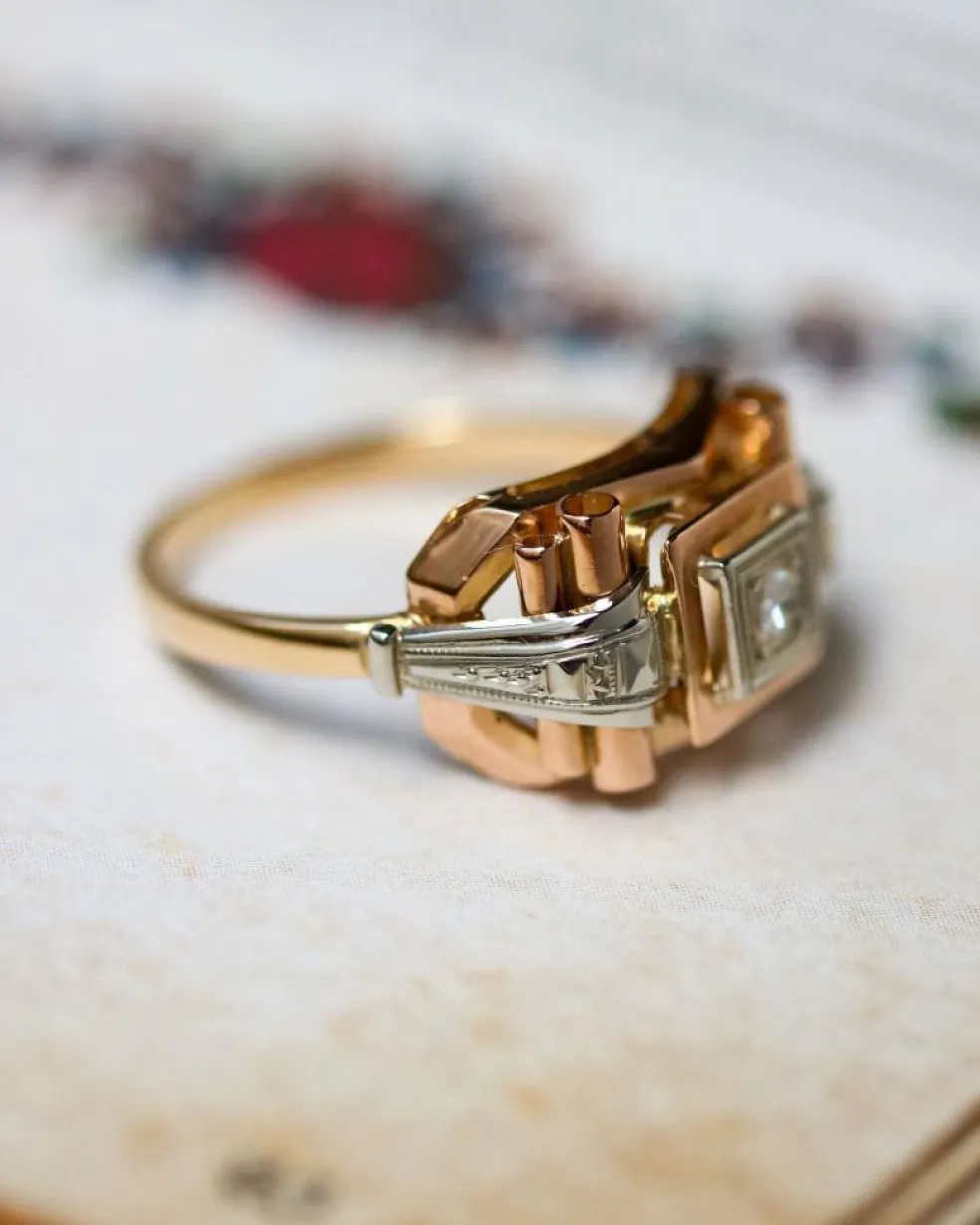 Bague Solitaire Art Déco Ors et Diamant