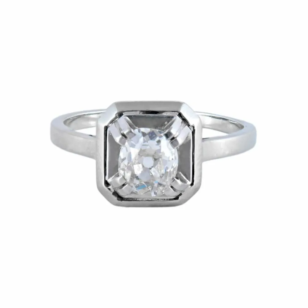 BAGUE SOLITAIRE ART DÉCO PLATINE & DIAMANT