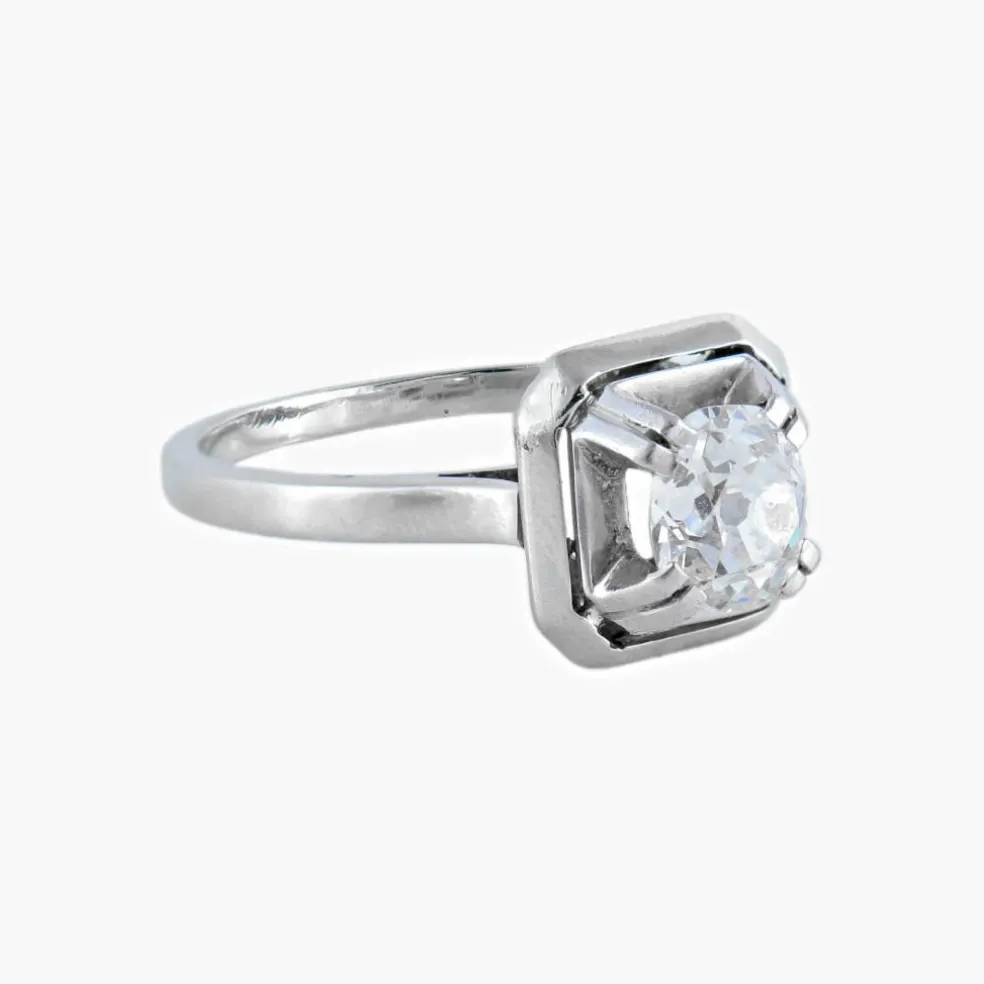 BAGUE SOLITAIRE ART DÉCO PLATINE & DIAMANT