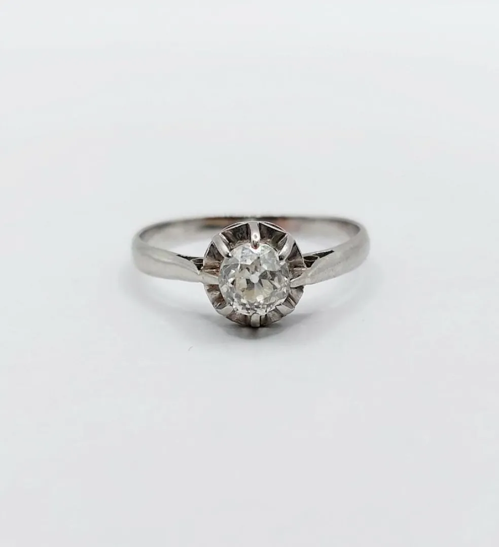 Bague solitaire Art Déco Platine diamant taille ancienne (circa 1920)