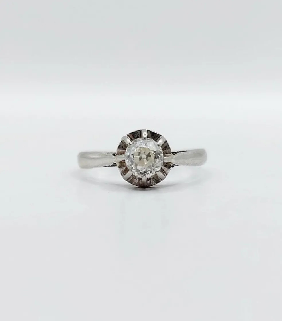 Bague solitaire Art Déco Platine diamant taille ancienne (circa 1920)