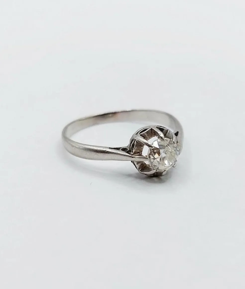 Bague solitaire Art Déco Platine diamant taille ancienne (circa 1920)