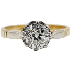 Bague solitaire art deco or jaune diamant taille ancienne