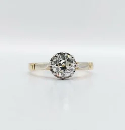 Bague solitaire art deco or jaune diamant taille ancienne