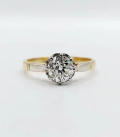 Bague solitaire art deco or jaune diamant taille ancienne