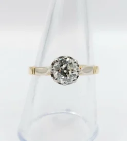 Bague solitaire art deco or jaune diamant taille ancienne