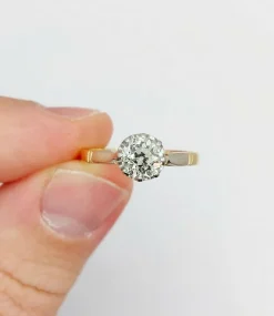 Bague solitaire art deco or jaune diamant taille ancienne