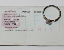 Bague solitaire certificat du LFG