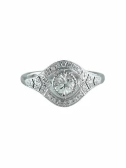 Bague Solitaire Diamant entouré pavage de brillants