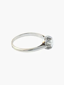 BAGUE SOLITAIRE DIAMANT STYLE RETRO OR BLANC