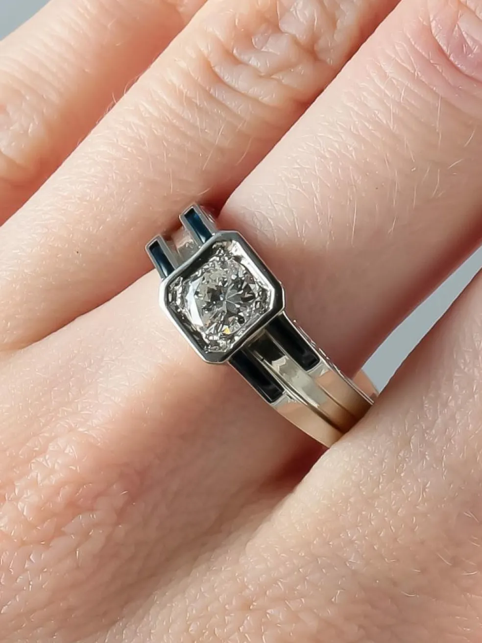 Bague Solitaire Diamant Saphirs