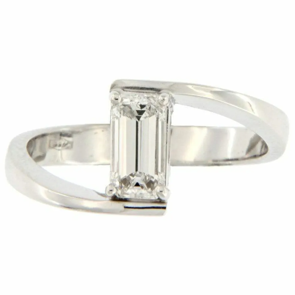 Bague Solitaire Diamant taille émeraude 0,83 ct E/IF