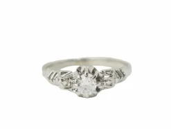 Bague solitaire en or blanc et platine, diamant 0,23ct