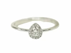 Bague solitaire en or blanc et diamants 0,15 ct en forme de poire