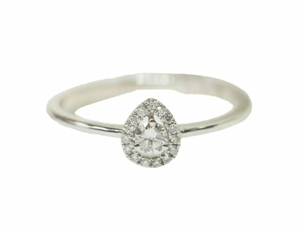 Bague solitaire en or blanc et diamants 0,15 ct en forme de poire