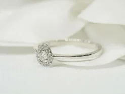 Bague solitaire en or blanc et diamants 0,15 ct en forme de poire