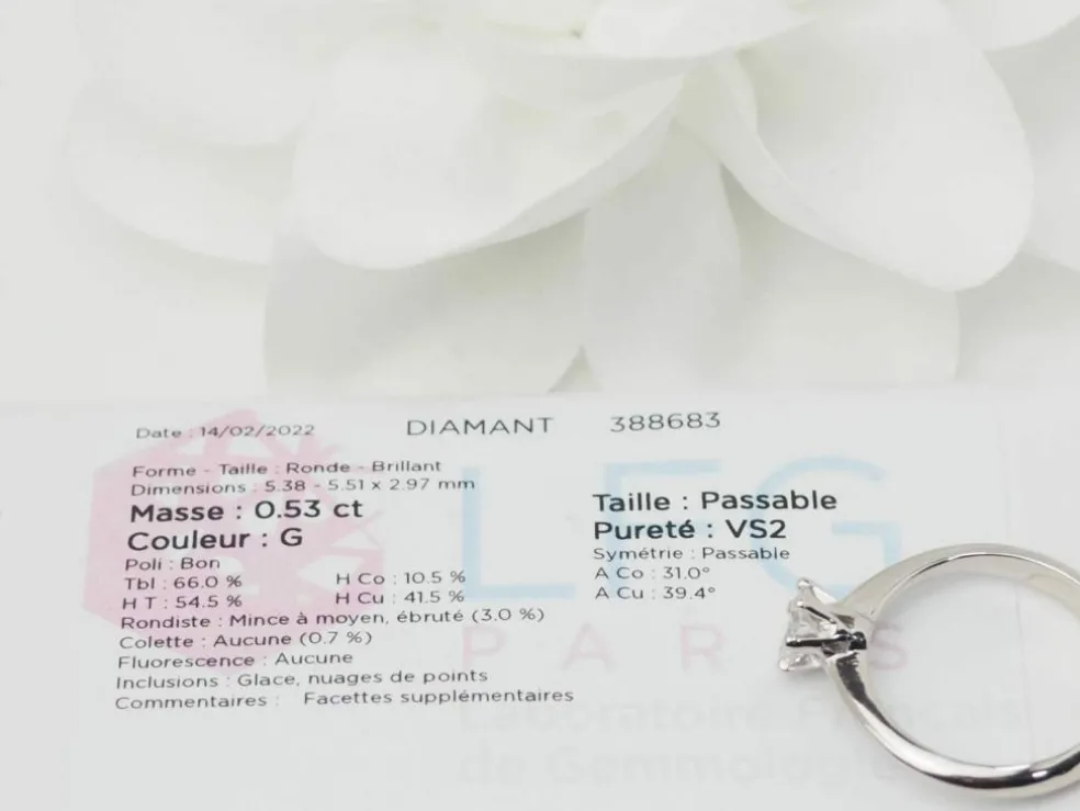 Bague solitaire en or blanc et diamant 0.53ct