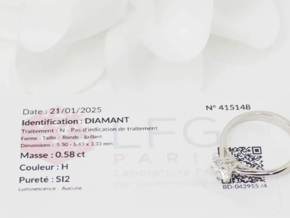 Bague solitaire en or blanc et diamant 0.58ct