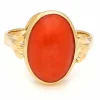 Bague solitaire en or jaune 14 carats avec corail