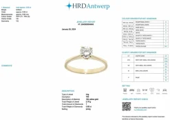 Bague solitaire en or jaune certifiée HRD