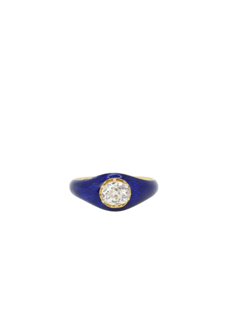 Bague solitaire émail bleu diamant taille ancienne