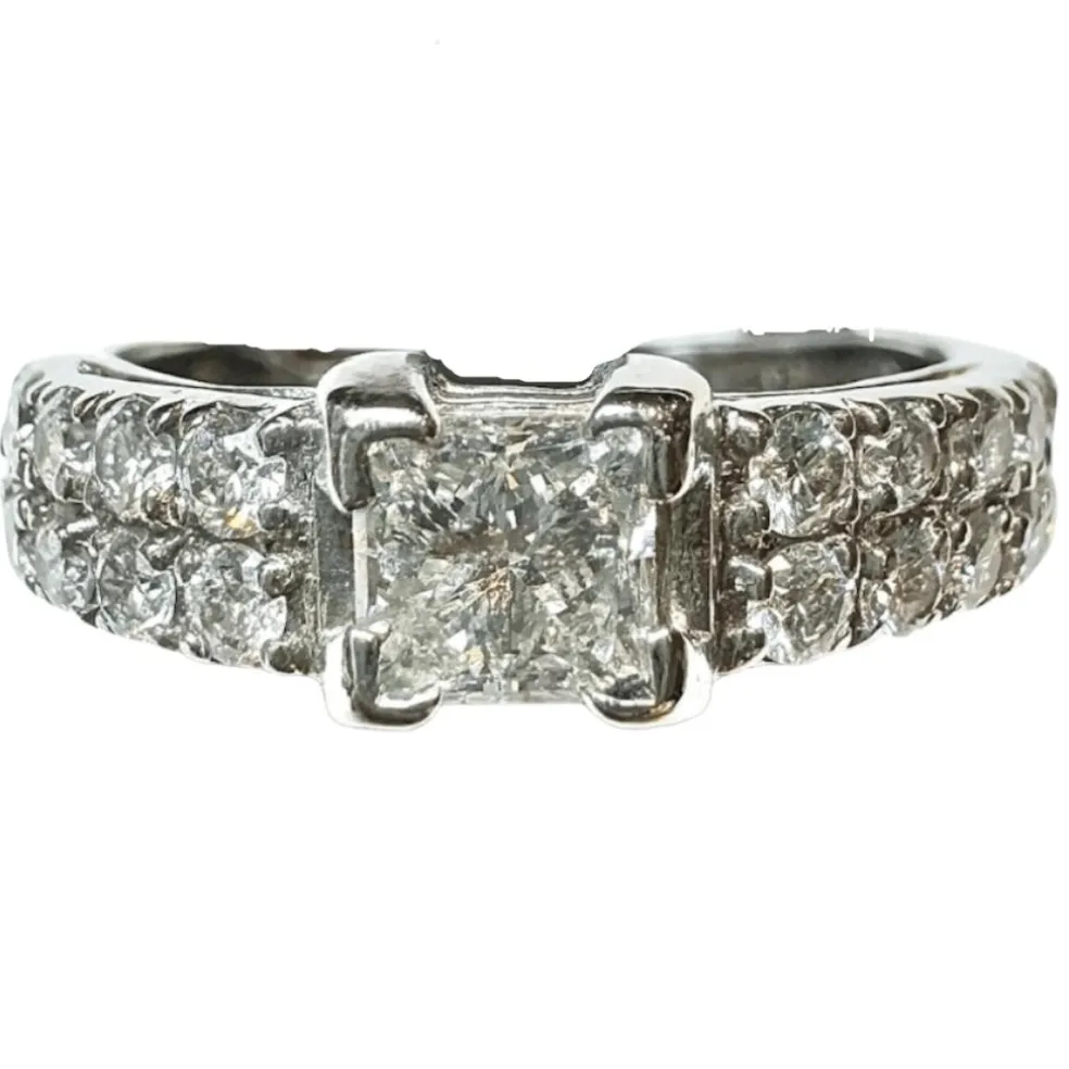 Bague Solitaire or blanc diamant Princesse