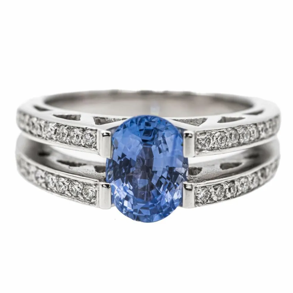 Bague Solitaire Or blanc Saphir