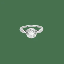 BAGUE SOLITAIRE OR BLANC ET DIAMANTS.