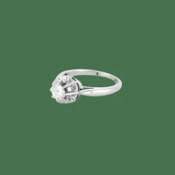 BAGUE SOLITAIRE OR BLANC ET DIAMANTS.