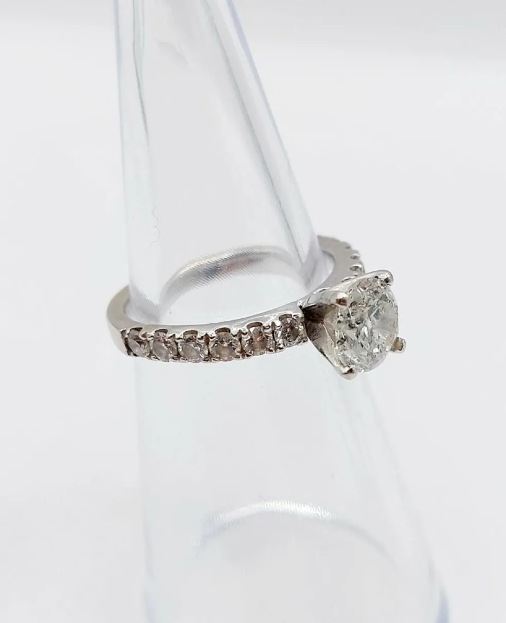 Bague solitaire or blanc diamant de 1,15 carat - certificat
