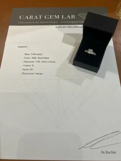 Bague Solitaire or gris diamant 2 Carats (Certificat)