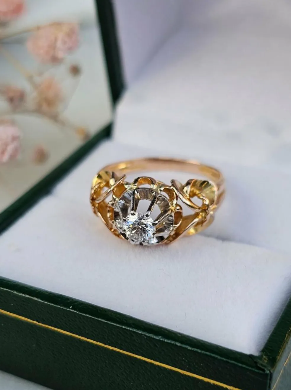Bague solitaire or rose, or jaune