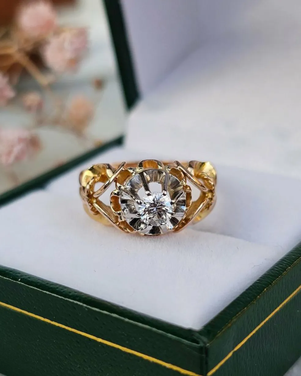 Bague solitaire or rose, or jaune