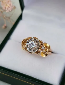 Bague solitaire or rose, or jaune