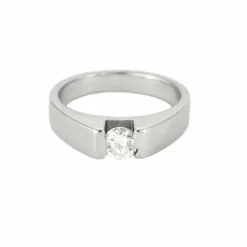 Bague Solitaire Style Chevalière Or Blanc Diamant