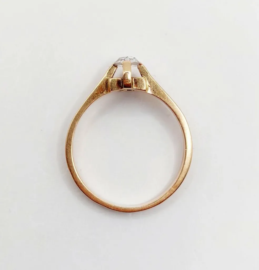 Bague solitaire victorienne or rose diamant poire