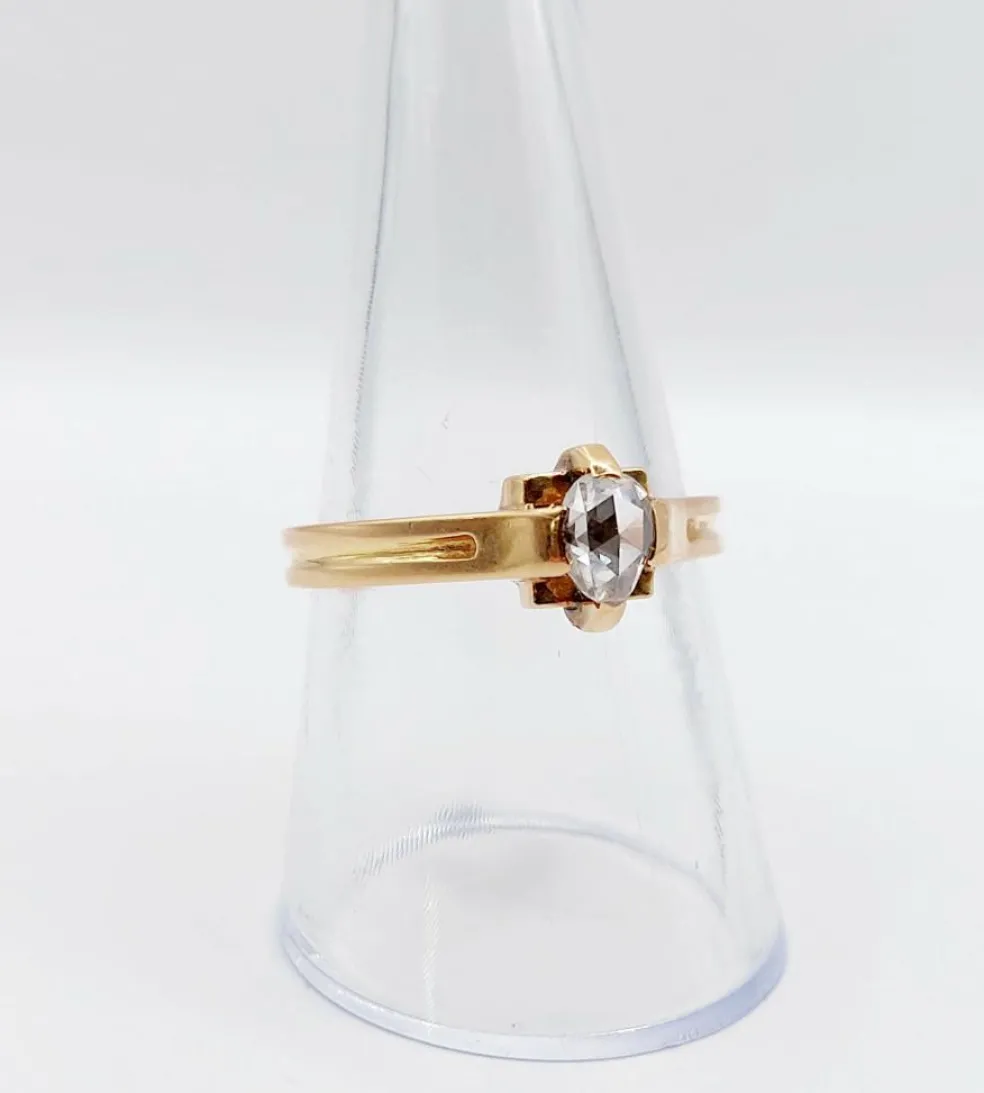 Bague solitaire victorienne or rose diamant poire