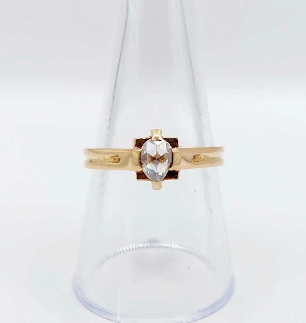 Bague solitaire victorienne or rose diamant poire