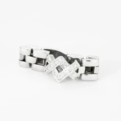 Bague souple, or blanc et diamants